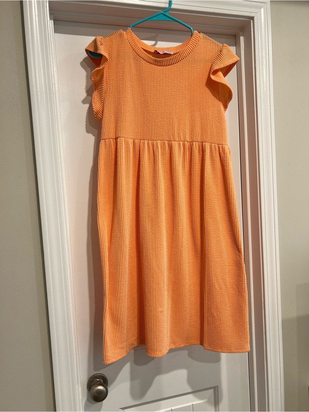 Women’s Orange Midi Knit Dress with Flutter Sleeves in
